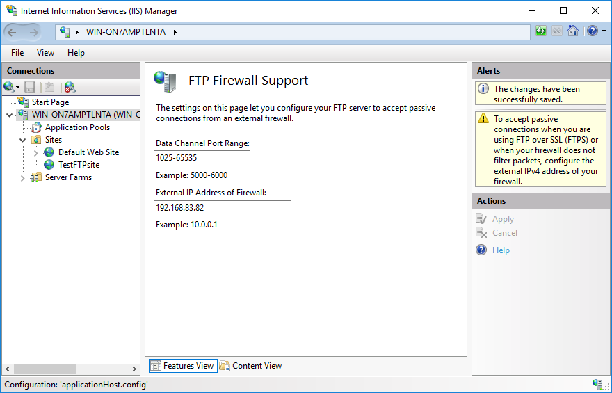External IP address for IIS FTP