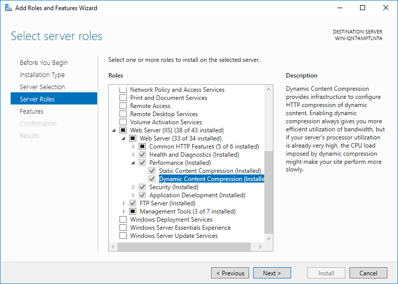 Enable Dynamic Compression module to improve IIS performance