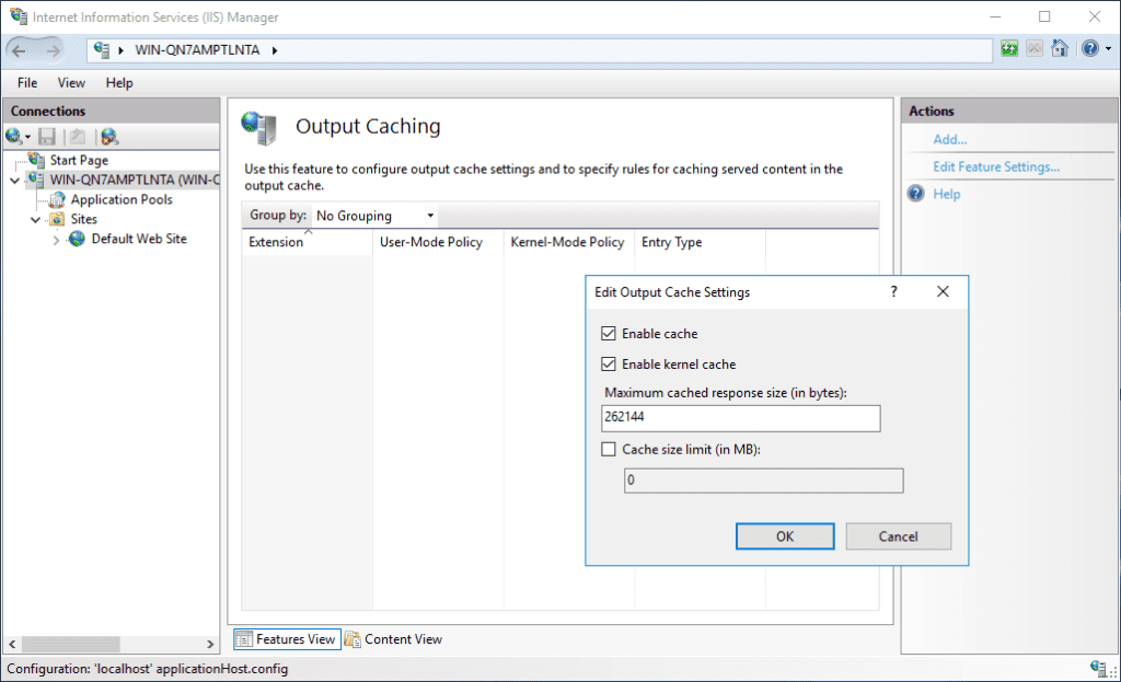 Enabling Output Caching on server level to improve IIS performance
