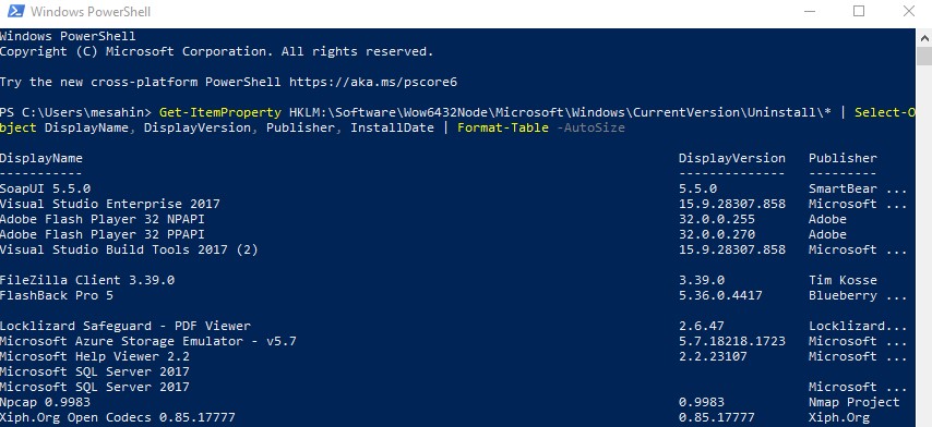 List programs installed in Windows by using PowerShell
