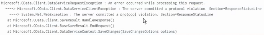The server committed a protocol violation (Section=ResponseStatusLine)