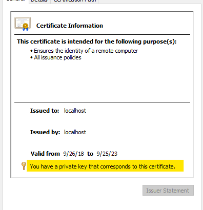 Missing certificate in IIS binding (CertUtil and Private Keys