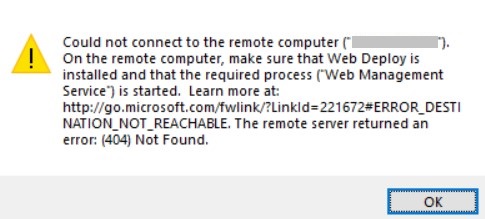 Web deploy could not connect to the remote computer