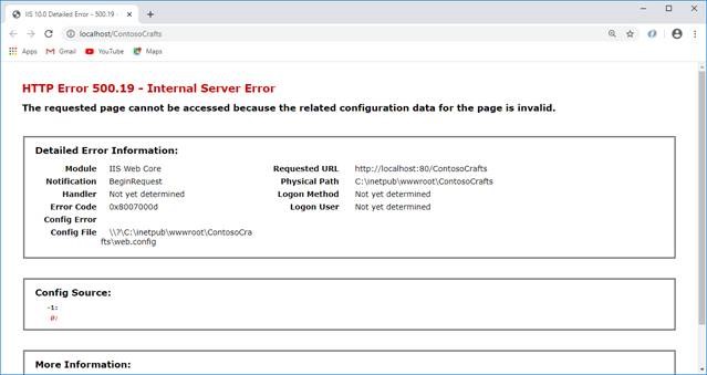 500.19 - Internal Server Error (0x8007000d)