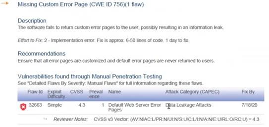 Missing Custom Error Page vulnerability