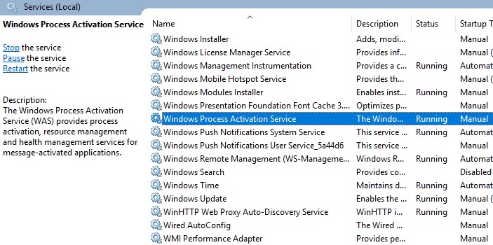 Event ID 7023: The Windows Process Activation Service terminated 