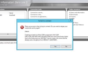 Error "Creating an instance of the COM component with CLSID failed (800700b7)"