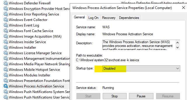 Windows Process Activation Service
